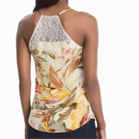 White House Black Market Floral Lace Back Lined Havana Cami Yellow Floral Size M - Picture 2 of 10